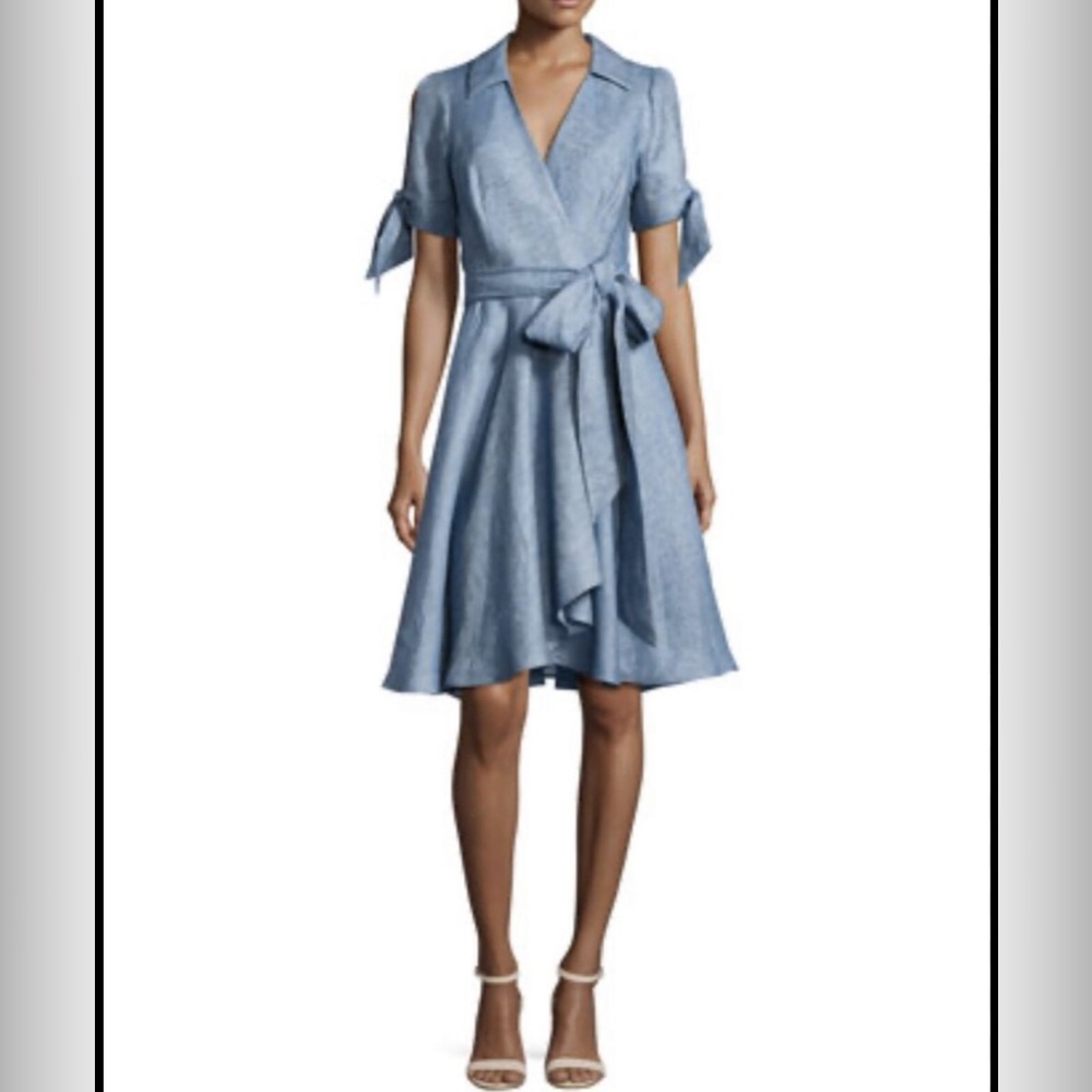 Milly Light Blue Wrap Dress With Tie Waist